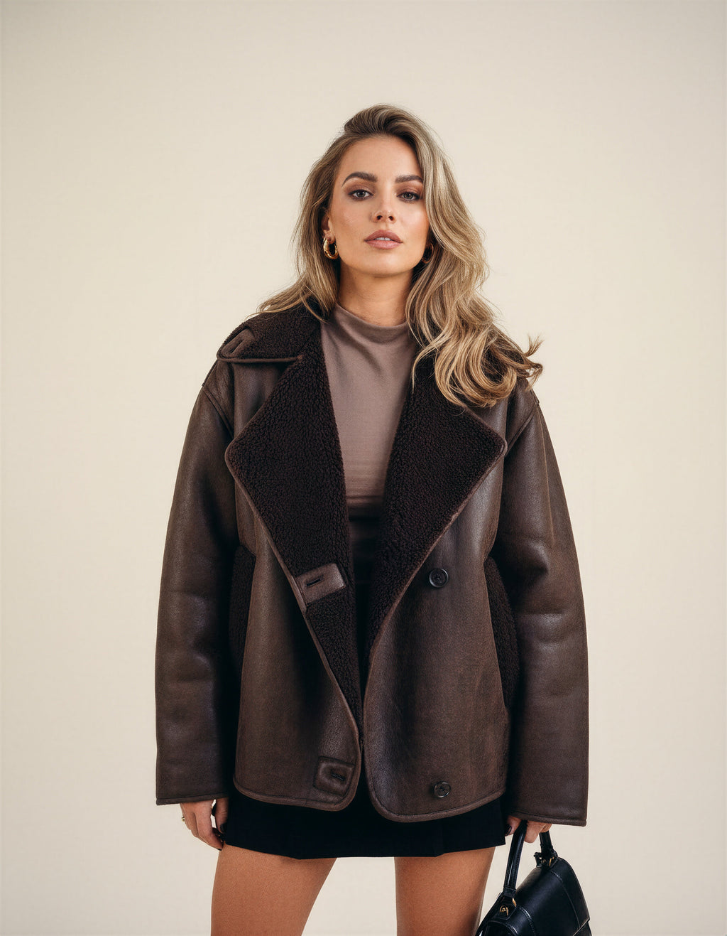 Women's Faux Leather Jacket With Fur