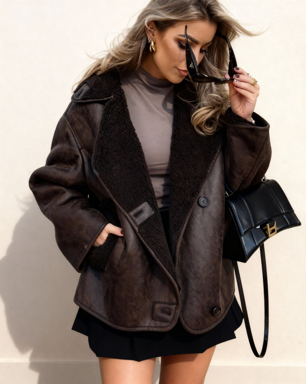 Women's Faux Leather Jacket With Fur