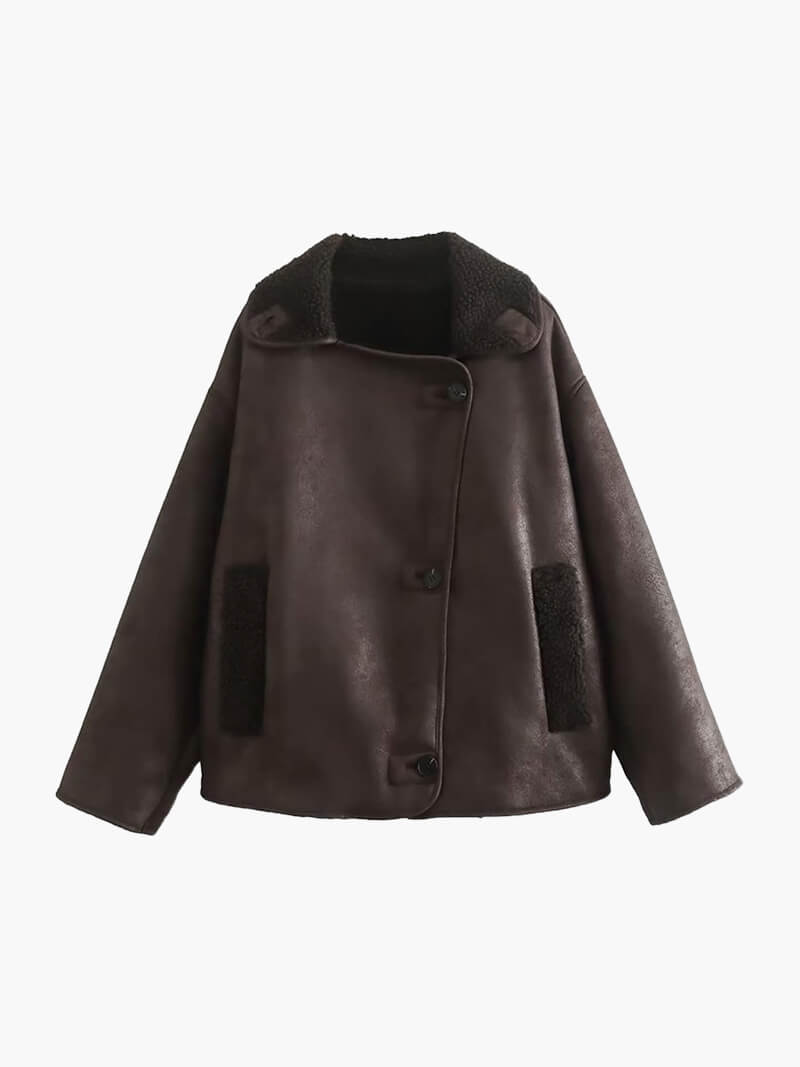 Women's Faux Leather Jacket With Fur