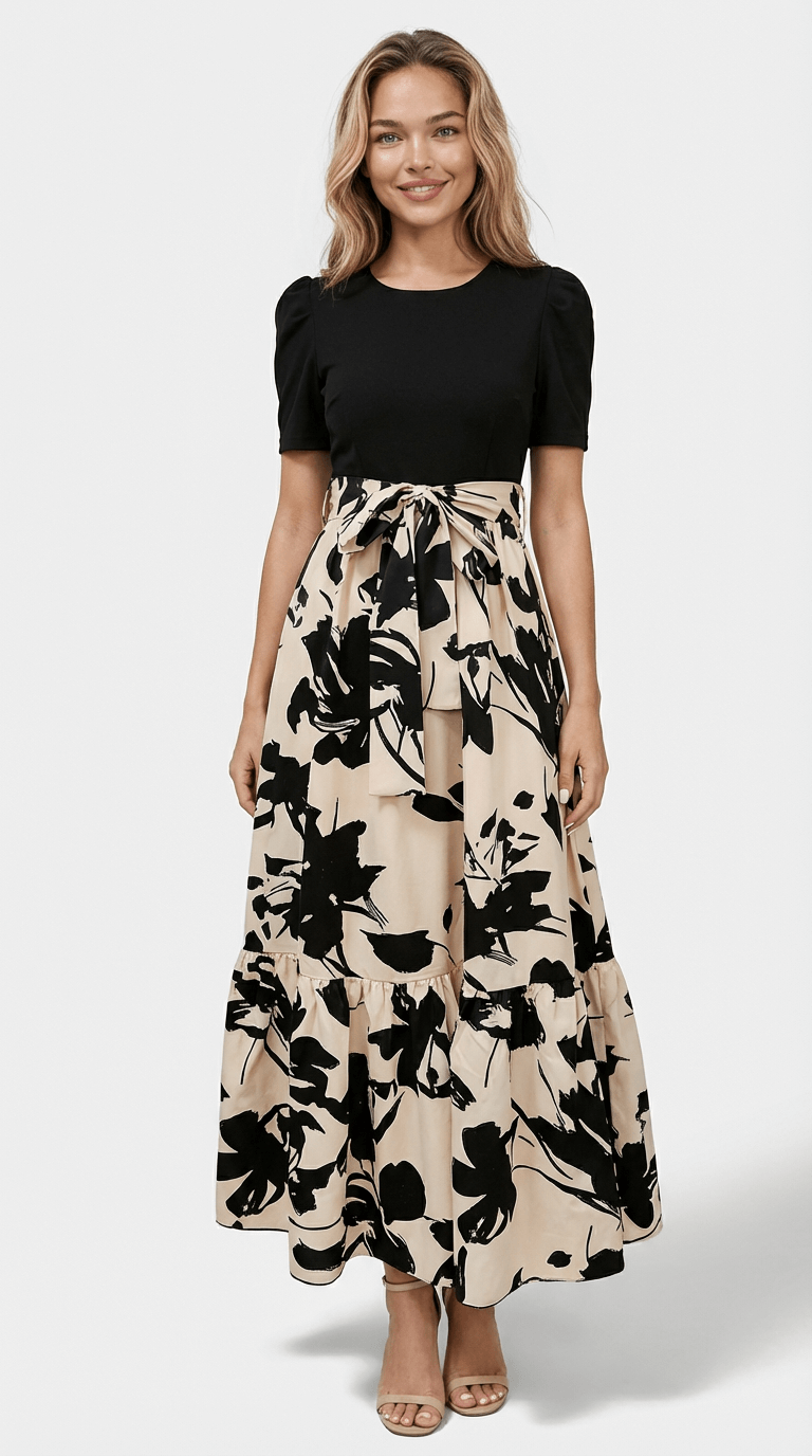 Women's Floral Maxi Dress with Puff Sleeves
