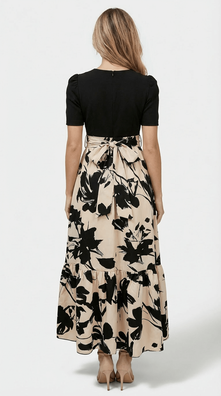 Women's Floral Maxi Dress with Puff Sleeves
