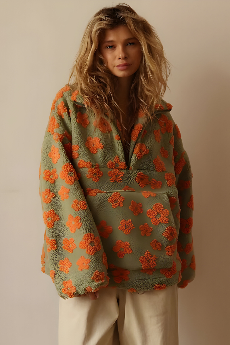 Women's Floral Print Fleece Sweater