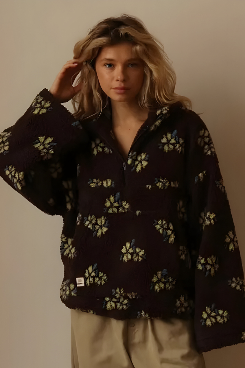 Women's Floral Print Fleece Sweater