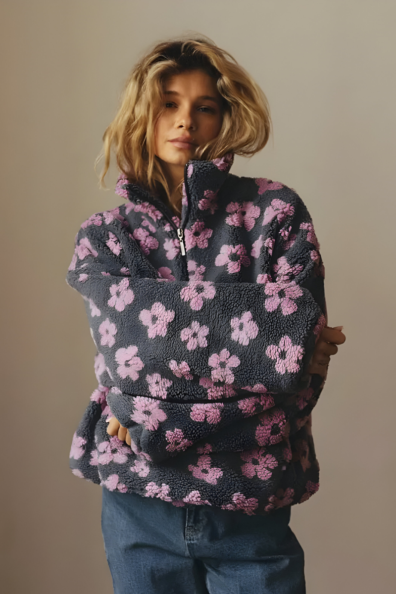 Women's Floral Print Fleece Sweater