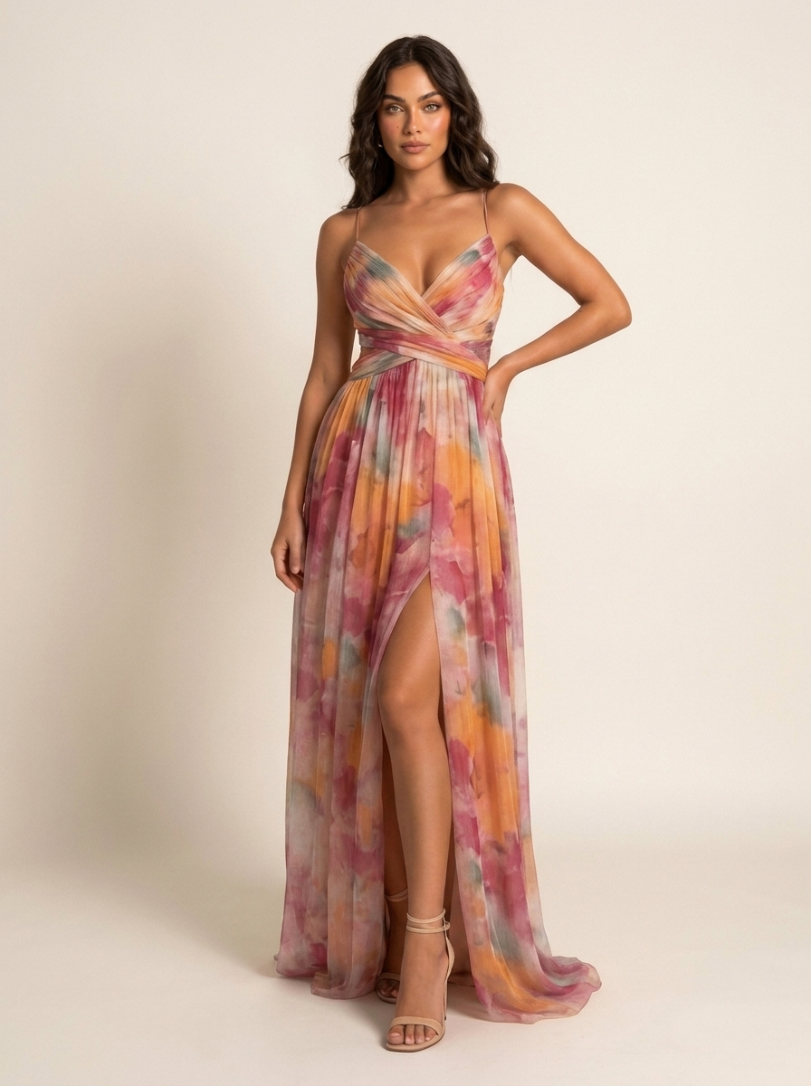 Women's Formal Watercolor Print Maxi Dress
