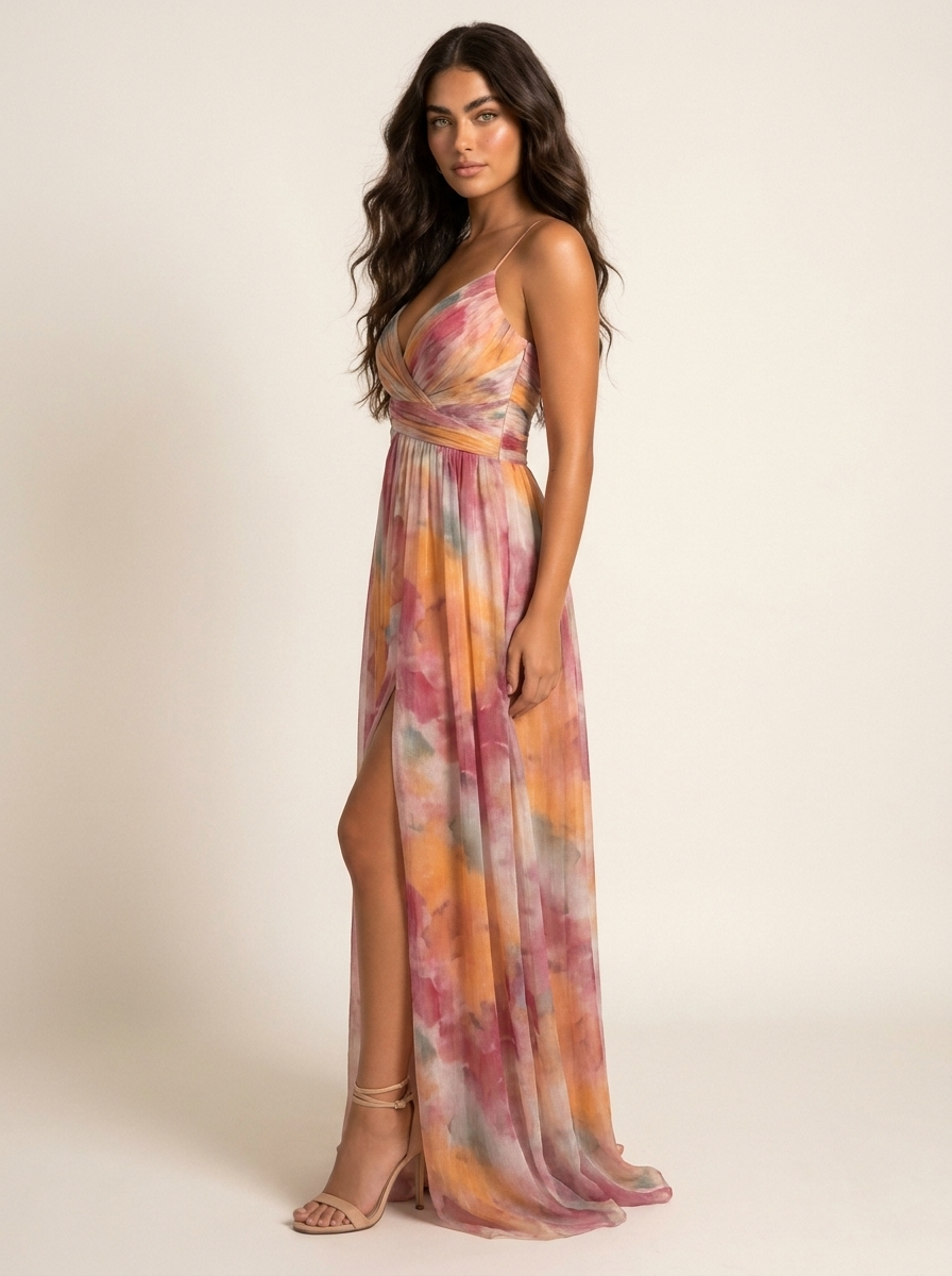 Women's Formal Watercolor Print Maxi Dress