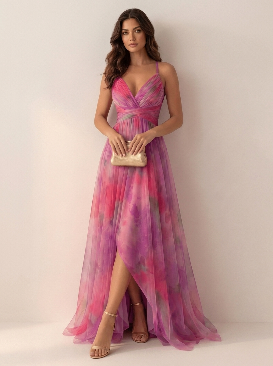 Women's Formal Watercolor Print Maxi Dress