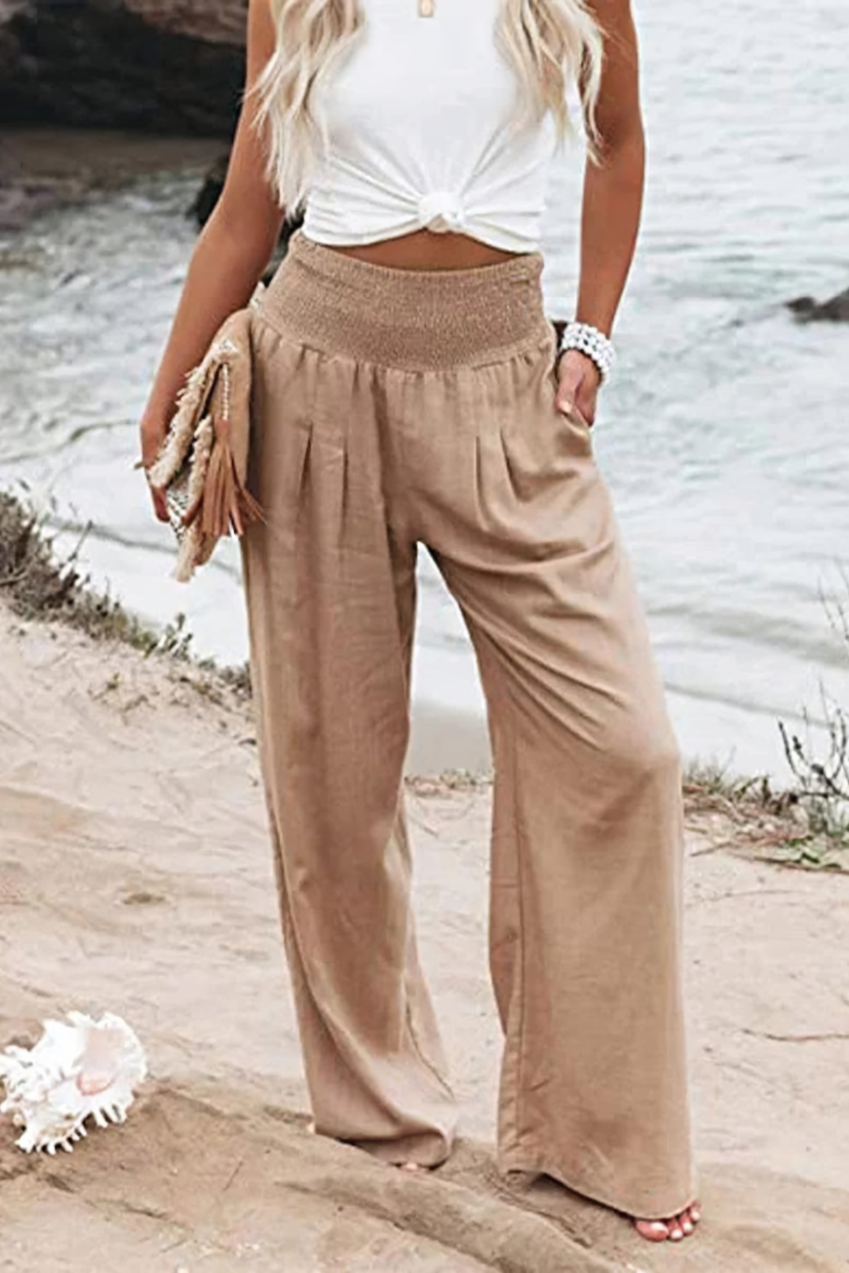 Women's High-Waisted Palazzo Trousers - Wide Leg Style
