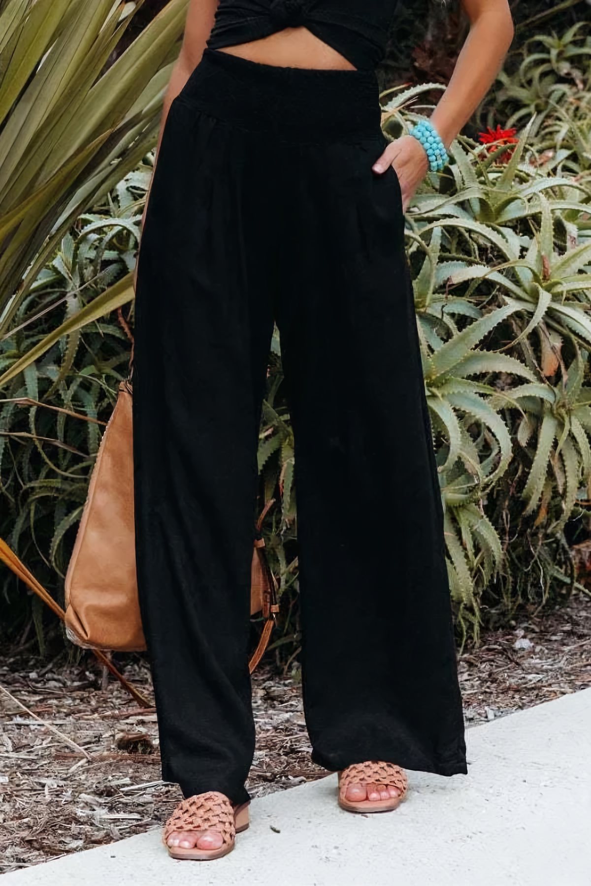 Women's High-Waisted Palazzo Trousers - Wide Leg Style