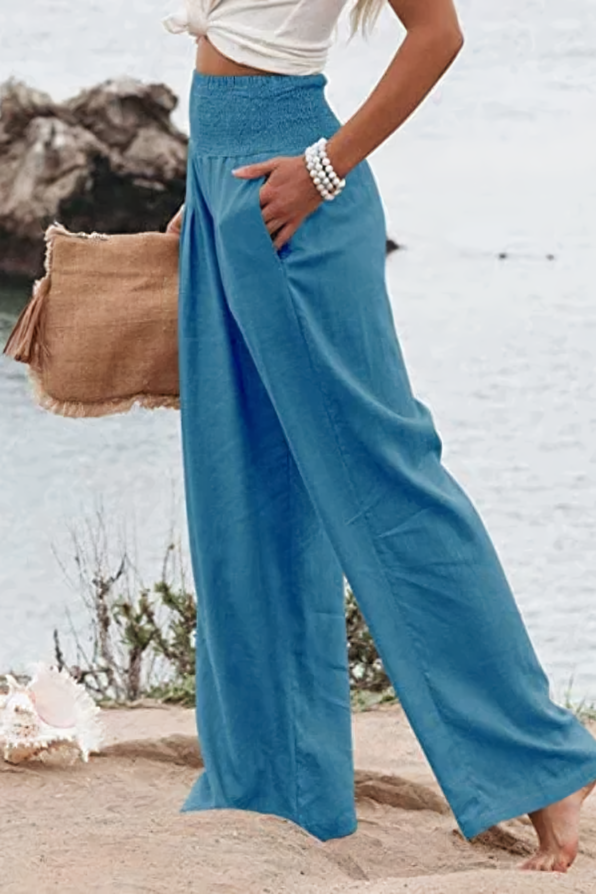 Women's High-Waisted Palazzo Trousers - Wide Leg Style