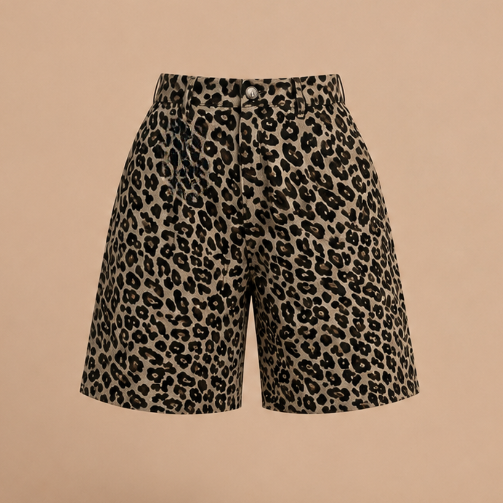 Women's High Waist Bermuda Shorts with Leopard Print