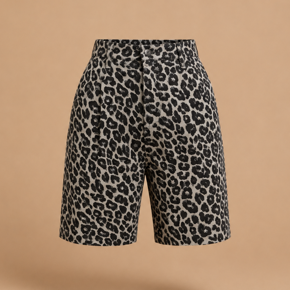 Women's High Waist Bermuda Shorts with Leopard Print