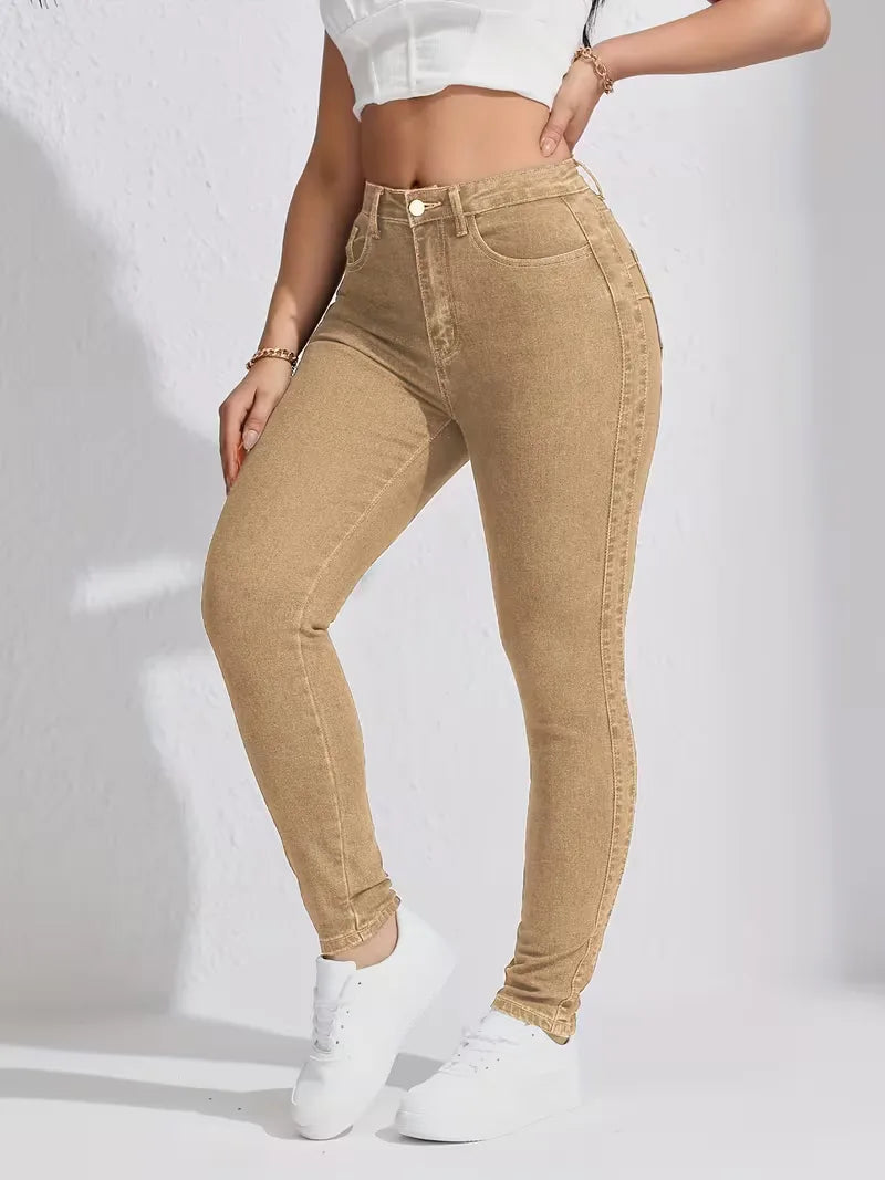 Women's High Waist Skinny Jeans with Five-Pocket Design