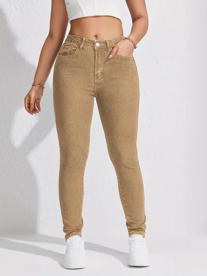Women's High Waist Skinny Jeans with Five-Pocket Design