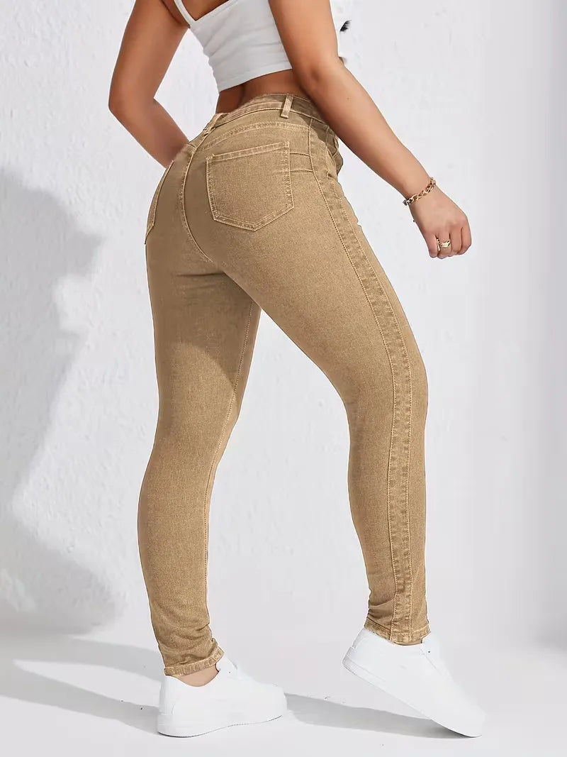 Women's High Waist Skinny Jeans with Five-Pocket Design