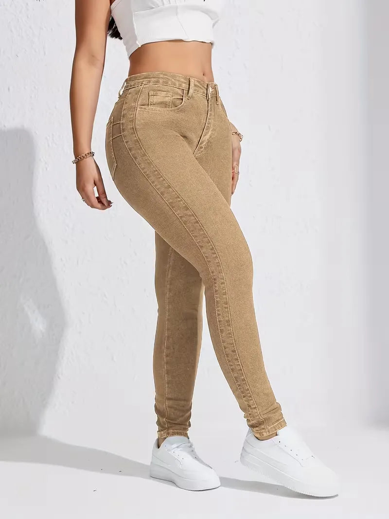 Women's High Waist Skinny Jeans with Five-Pocket Design