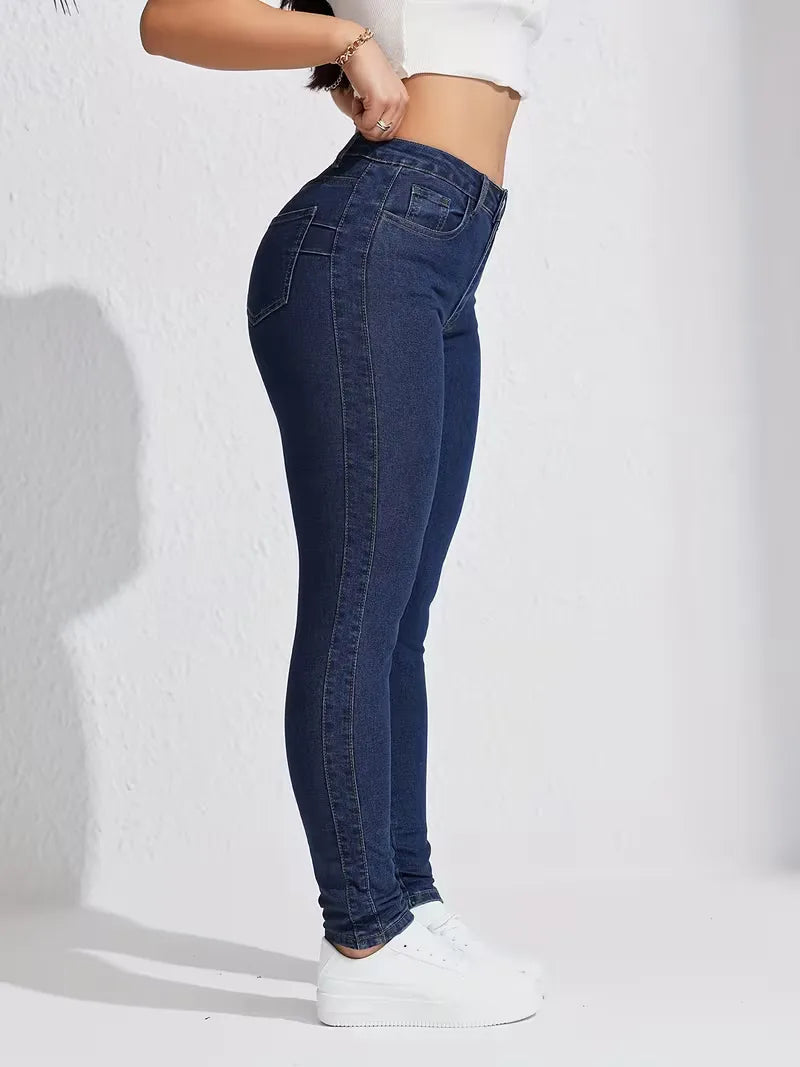 Women's High Waist Skinny Jeans with Five-Pocket Design