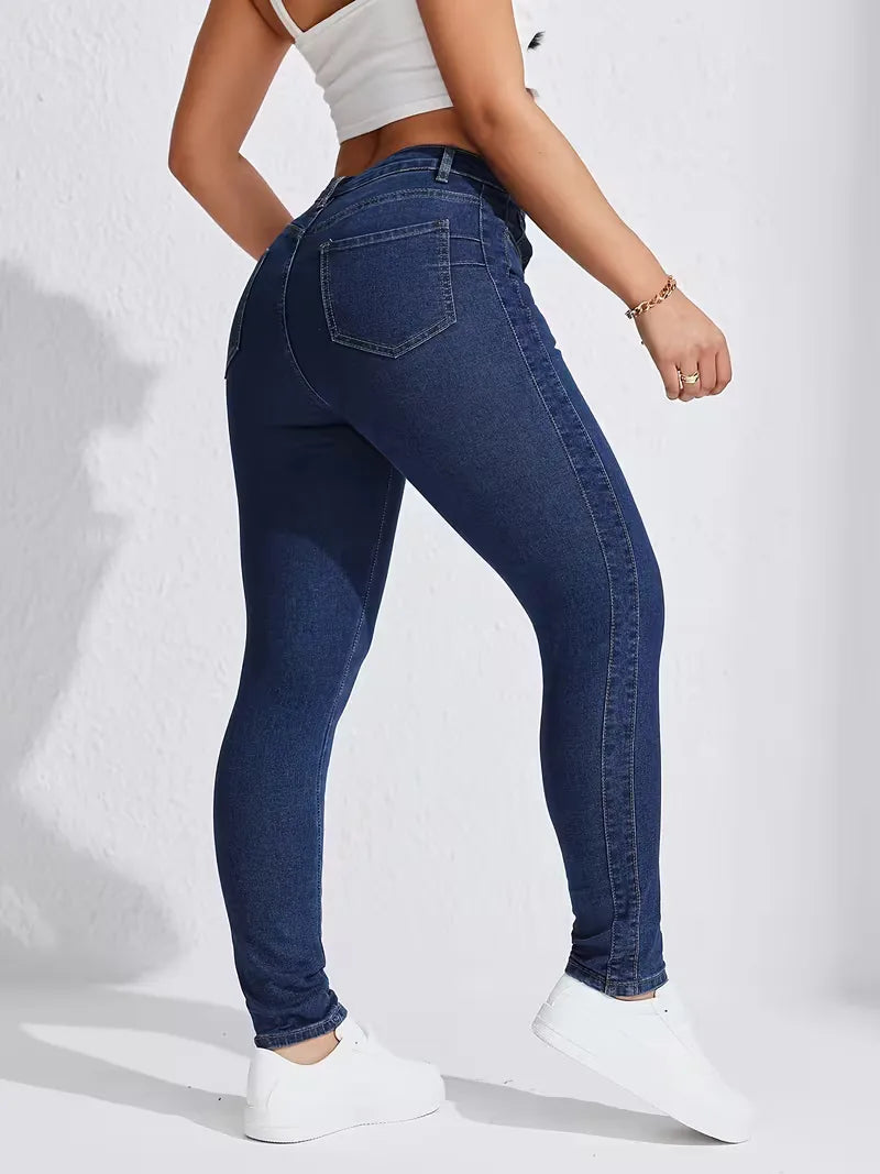 Women's High Waist Skinny Jeans with Five-Pocket Design