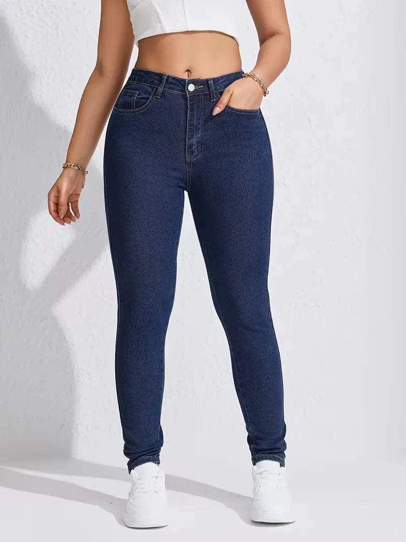 Women's High Waist Skinny Jeans with Five-Pocket Design