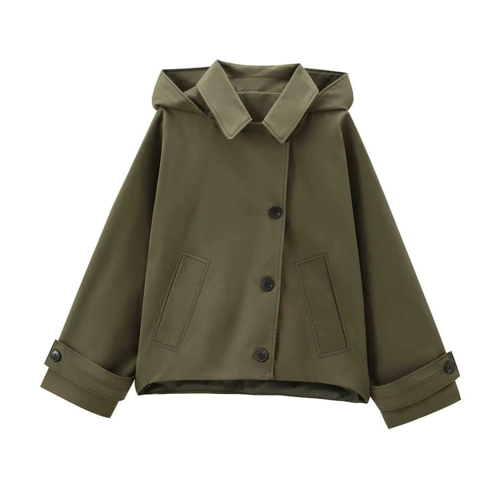 Women's Hooded Single-Breasted Trench Coat