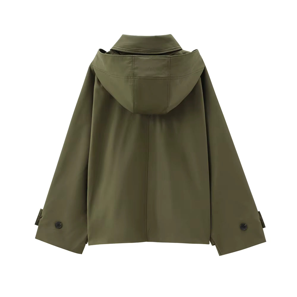 Women's Hooded Single-Breasted Trench Coat