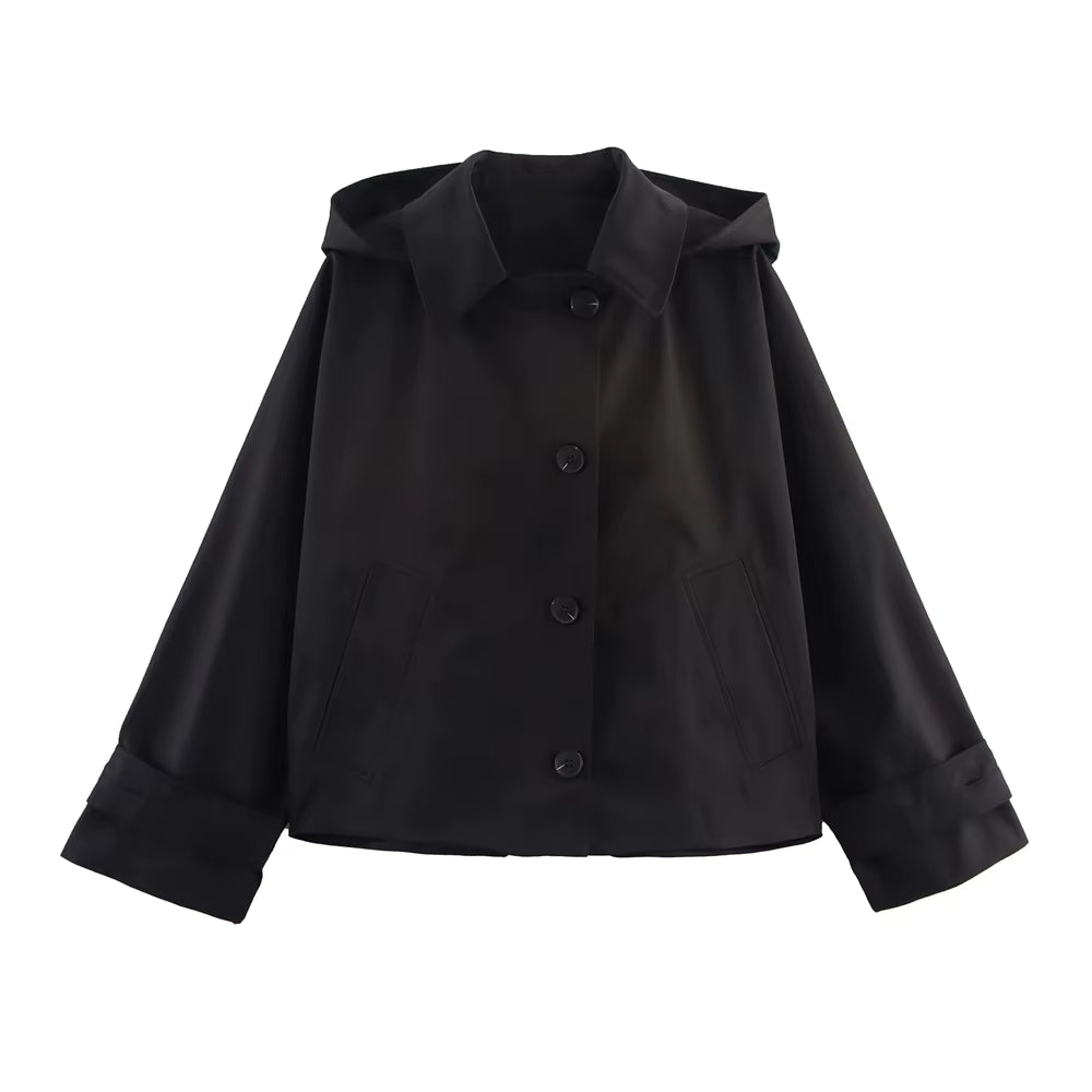 Women's Hooded Single-Breasted Trench Coat