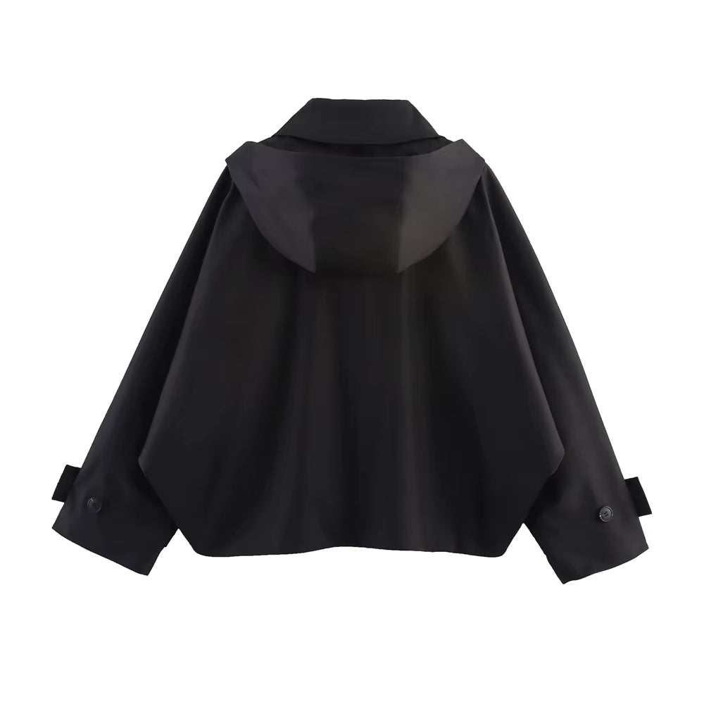 Women's Hooded Single-Breasted Trench Coat