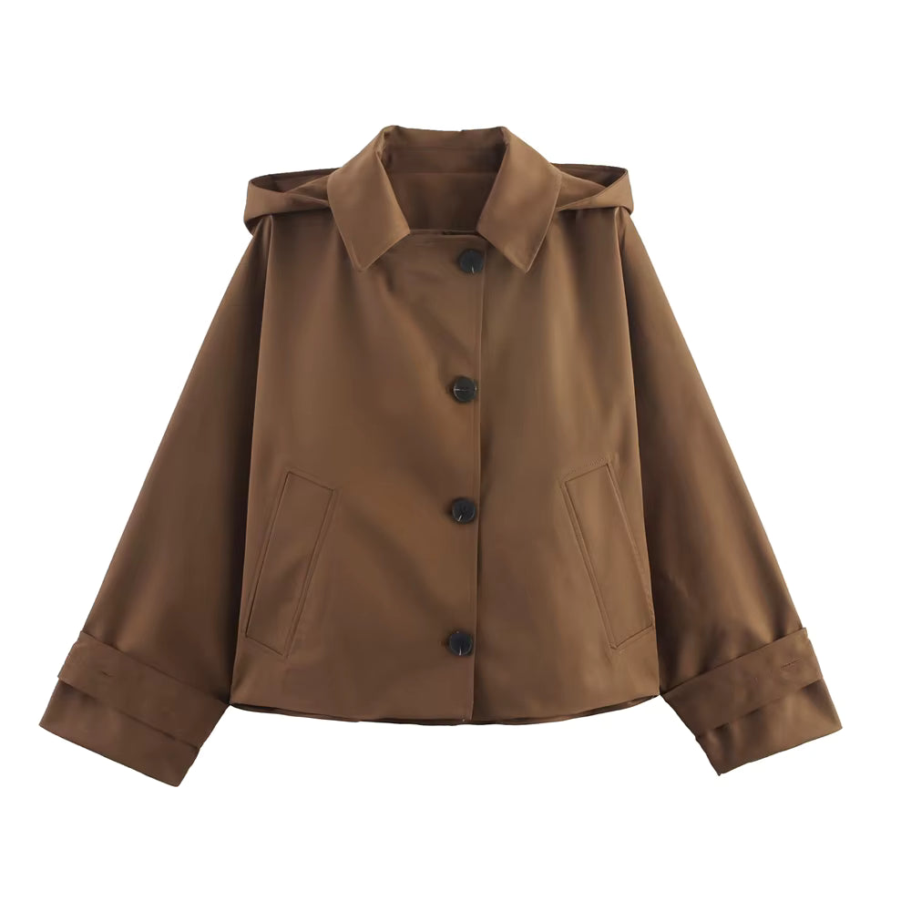 Women's Hooded Single-Breasted Trench Coat