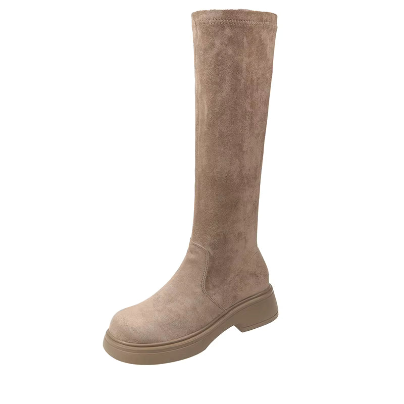 Women's Knee High Boots with Thick Heel in Velvet