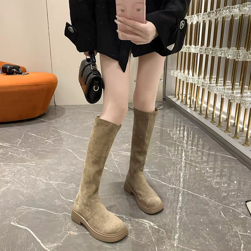 Women's Knee High Boots with Thick Heel in Velvet