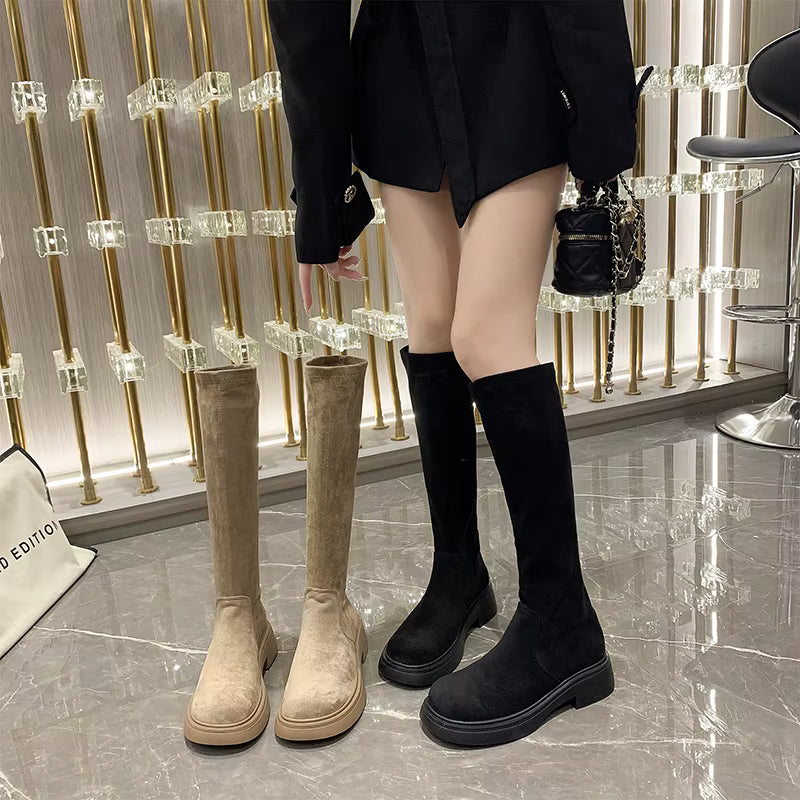 Women's Knee High Boots with Thick Heel in Velvet