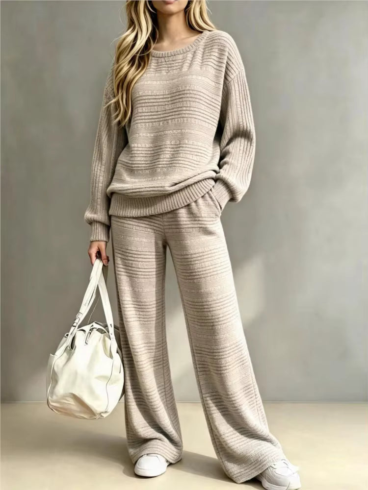 Women's Knit Sweater and Wide Leg Pants Set