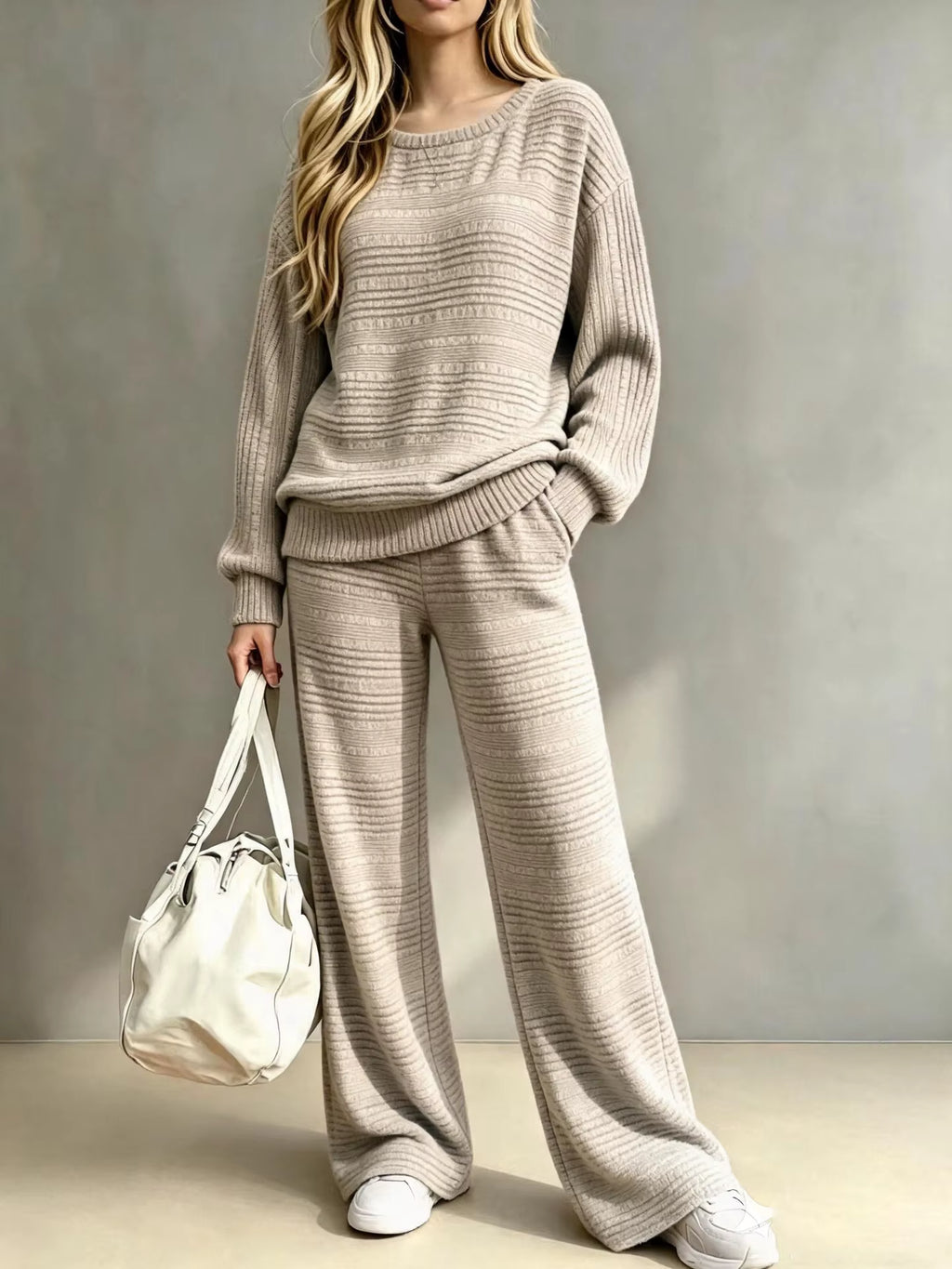 Women's Knit Sweater and Wide Leg Pants Set