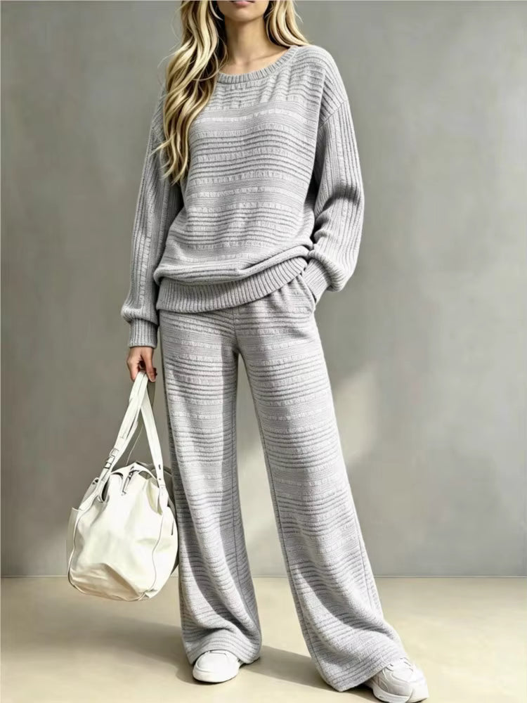 Women's Knit Sweater and Wide Leg Pants Set