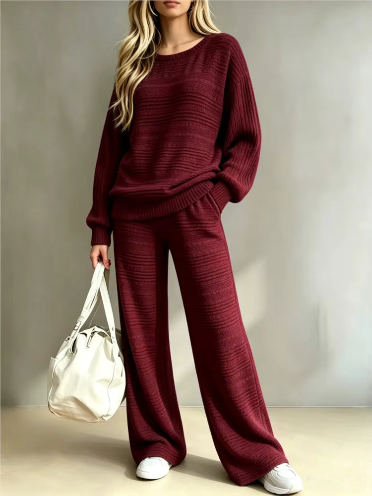 Women's Knit Sweater and Wide Leg Pants Set