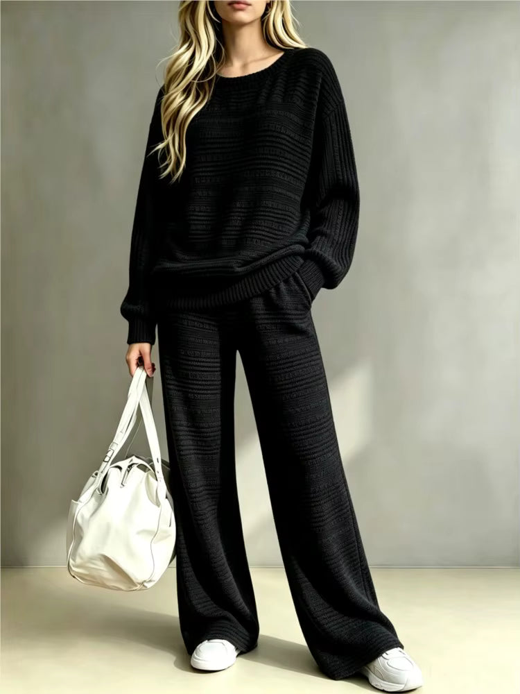 Women's Knit Sweater and Wide Leg Pants Set