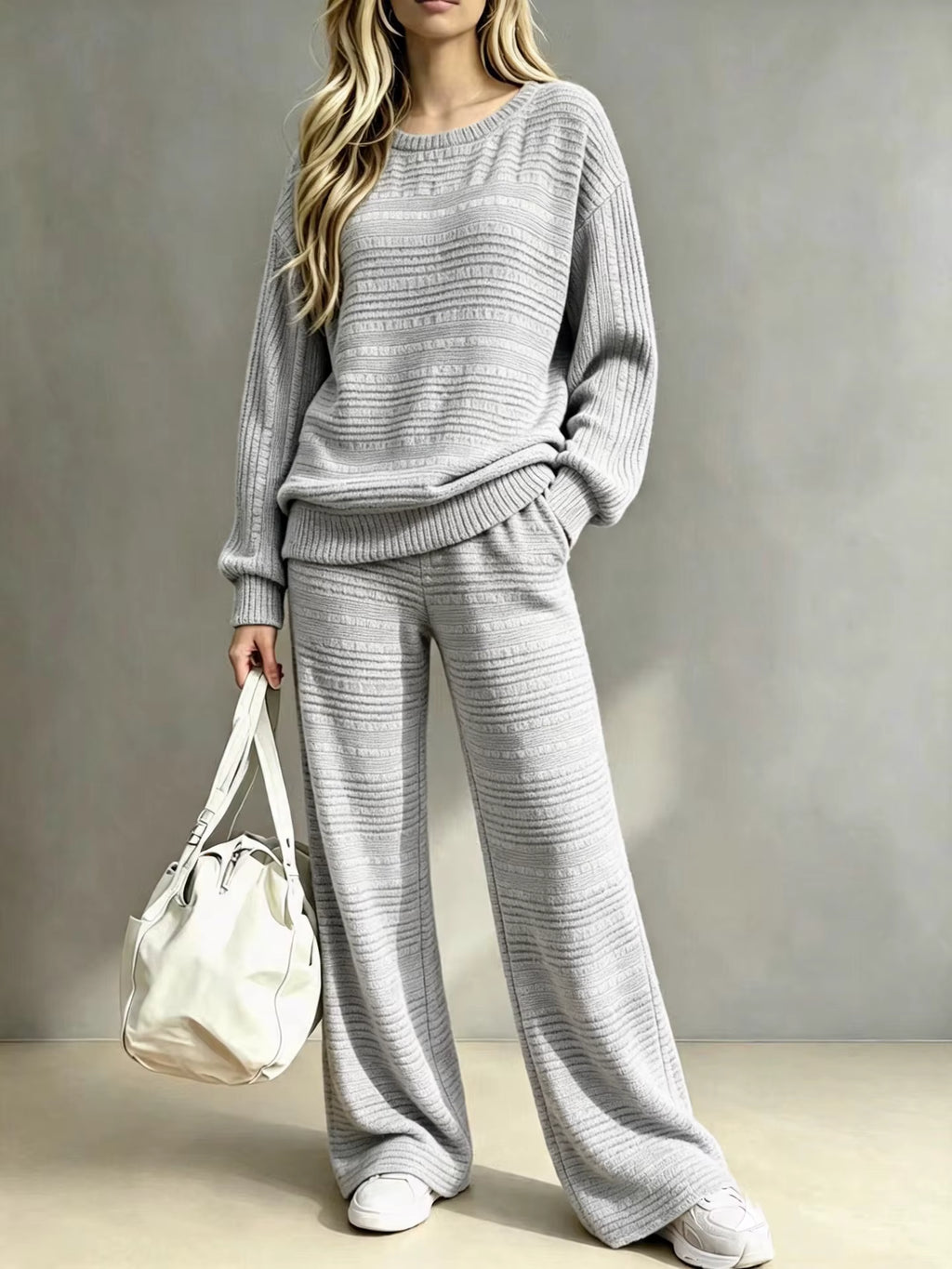 Women's Knit Sweater and Wide Leg Pants Set