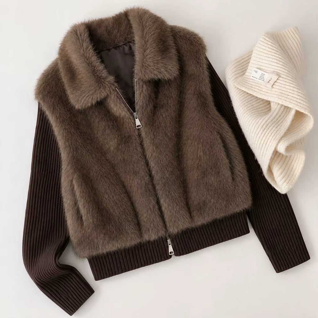 Women's Knitted Long-Sleeve Stand-Up Collar Jacket