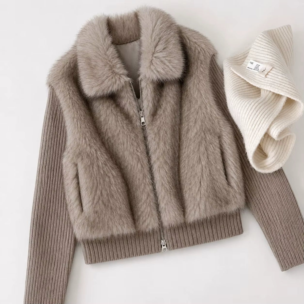 Women's Knitted Long-Sleeve Stand-Up Collar Jacket