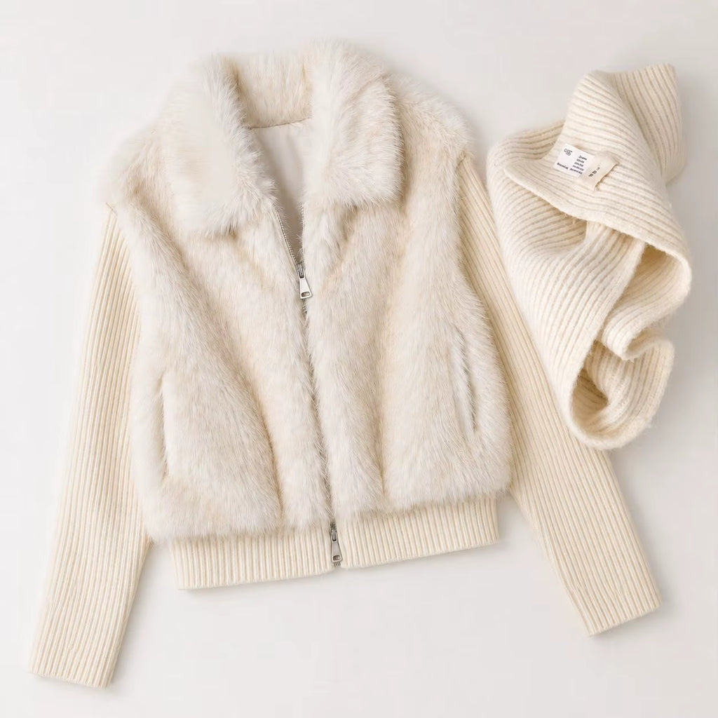 Women's Knitted Long-Sleeve Stand-Up Collar Jacket