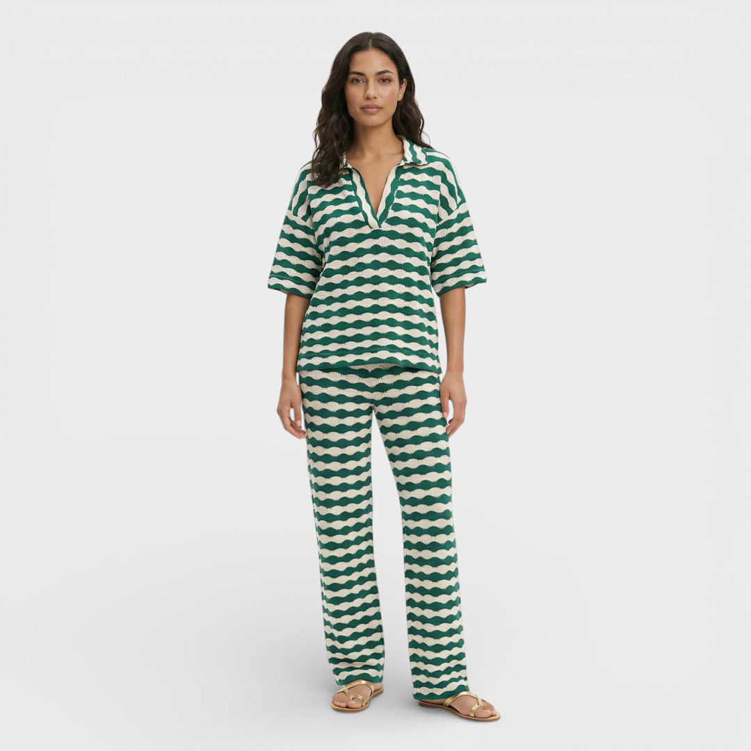 Women's Knitted Polo Neck Loungewear Set