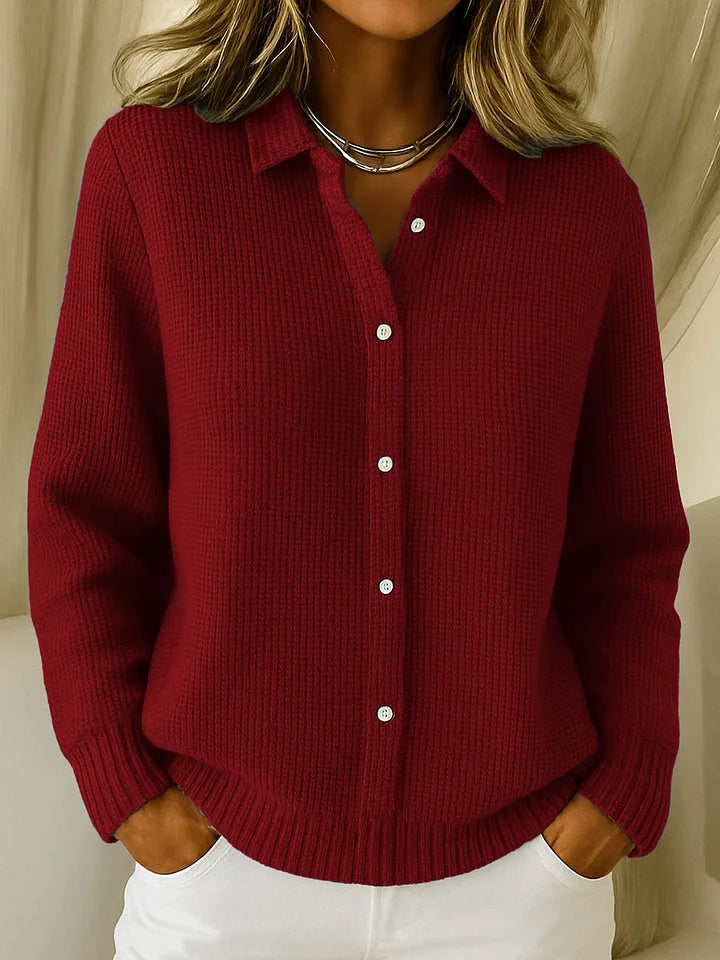 Women's Knitted Sweater with Collar and Long Sleeves