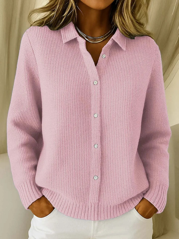 Women's Knitted Sweater with Collar and Long Sleeves