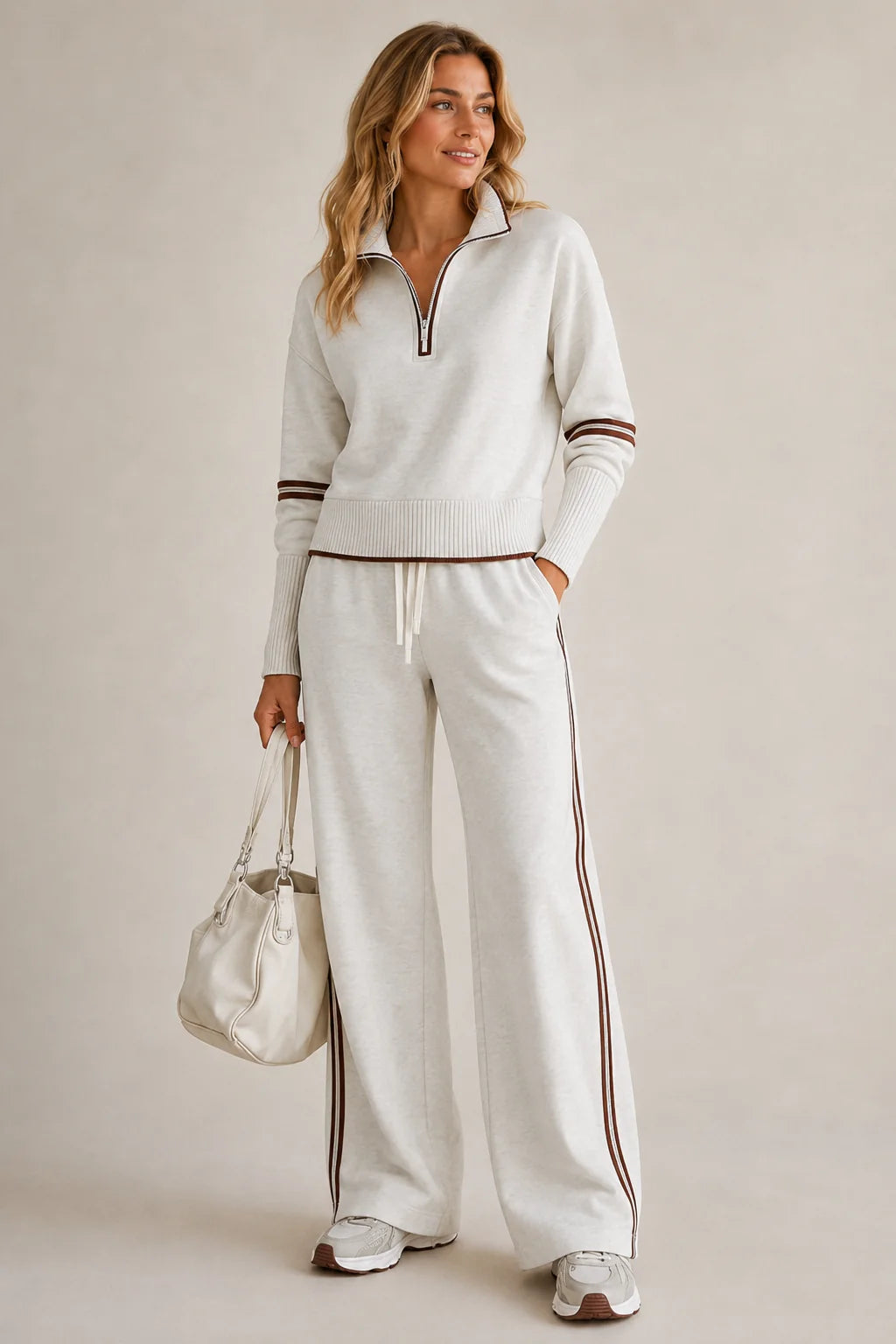 Women's Knitted Two-Piece Set with Quarter Zip