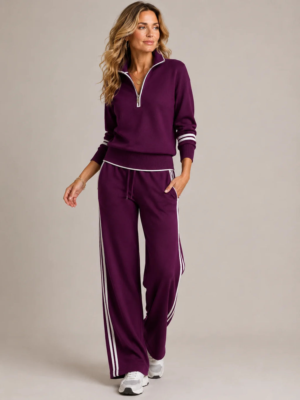 Women's Knitted Two-Piece Set with Quarter Zip