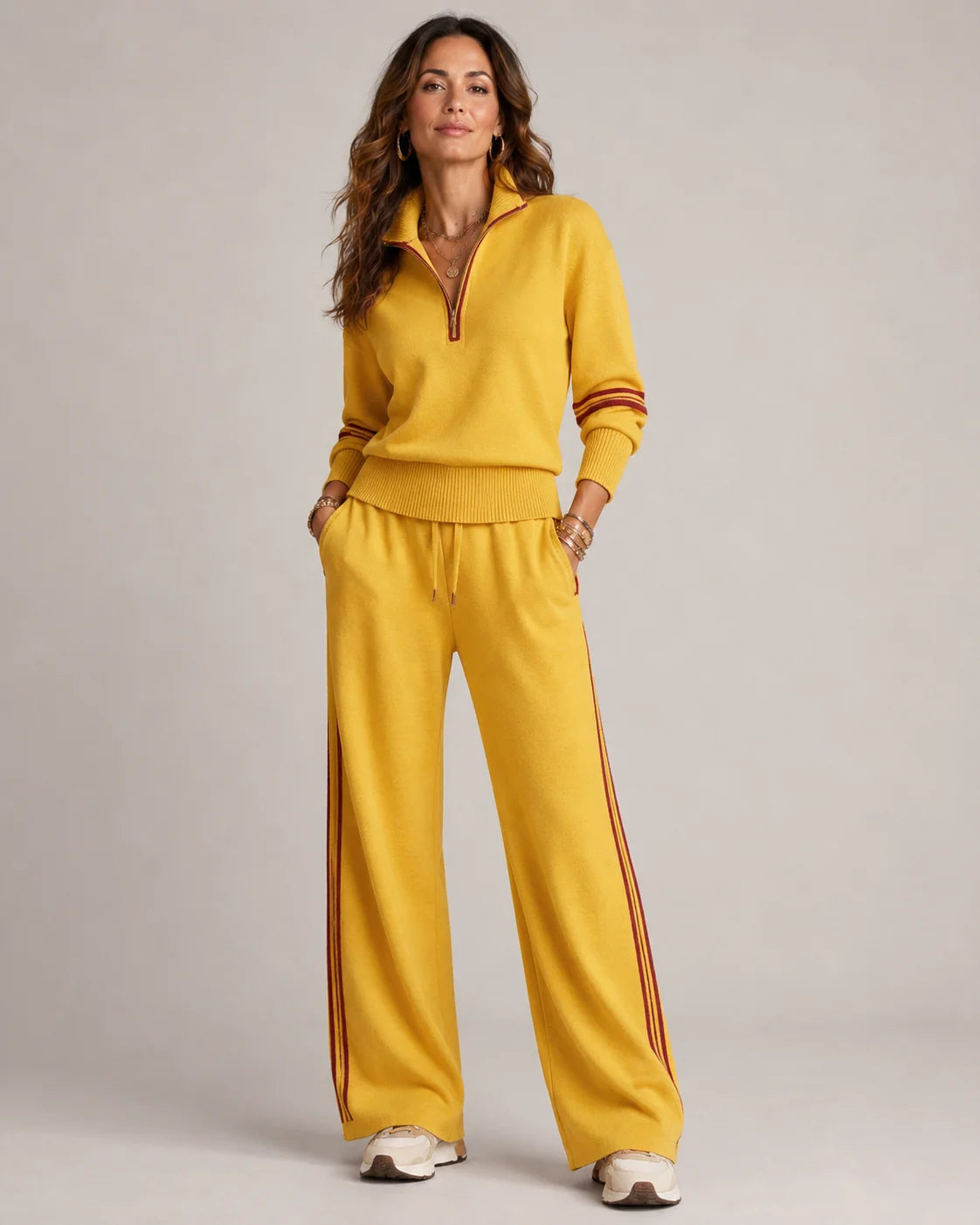 Women's Knitted Two-Piece Set with Quarter Zip