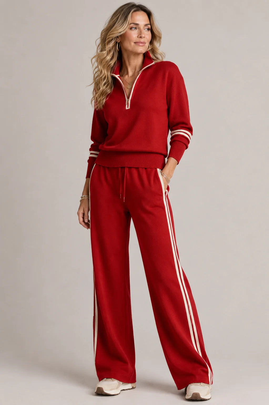 Women's Knitted Two-Piece Set with Quarter Zip