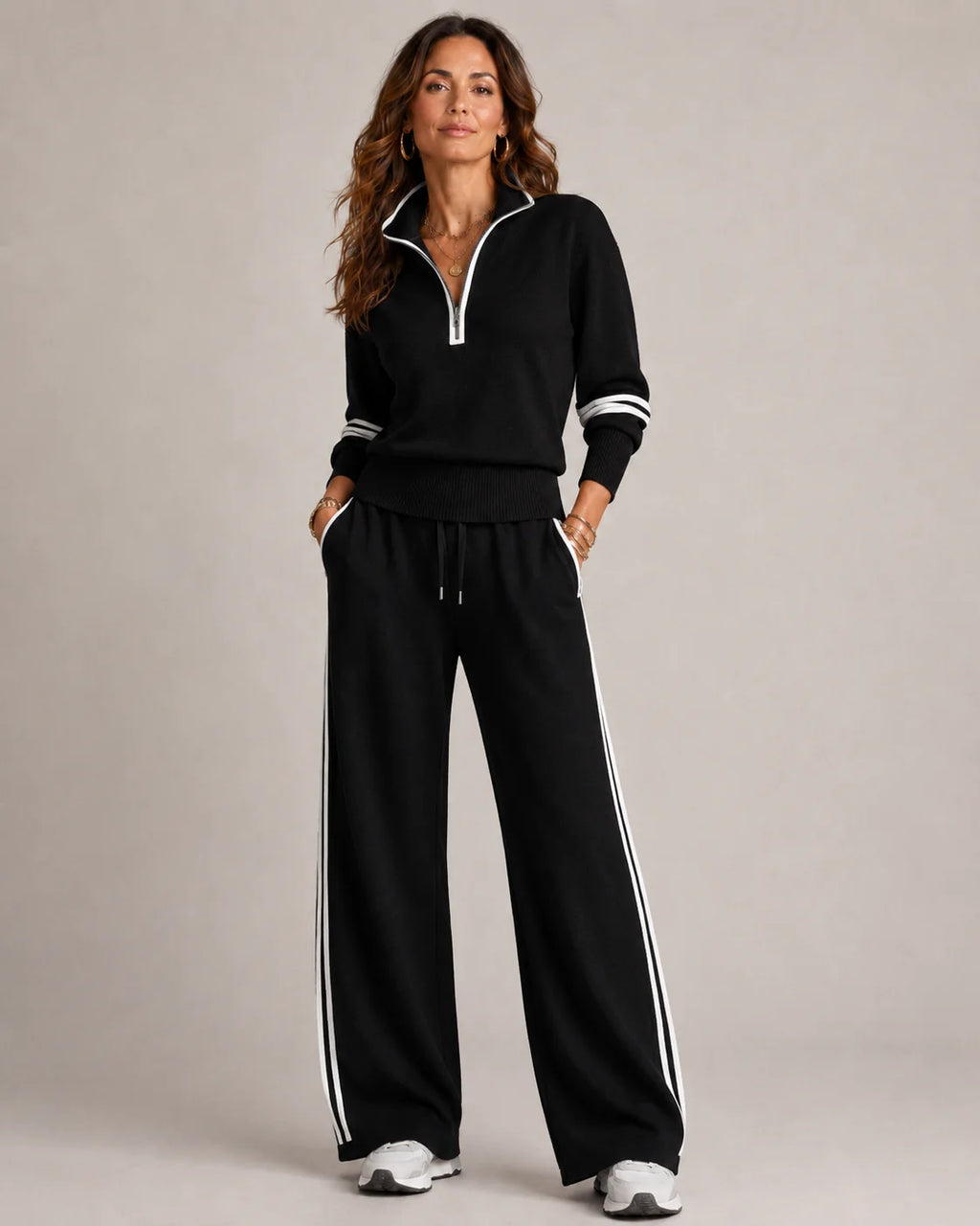 Women's Knitted Two-Piece Set with Quarter Zip