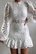 Women's Lace Mini Dress with Puff Sleeves