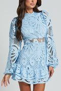 Women's Lace Mini Dress with Puff Sleeves